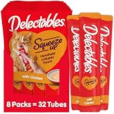Delectables Squeeze Up Creamy Squeezable Puree, Lickable Wet Cat Treats, Grain Free, No Added Fillers, No By-Products, No Added Preservatives, 0.5 Ounces Tube Chicken Flavor, 32 Tubes Total