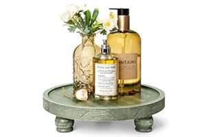 EOSAHR Farmhouse Pine Wood Riser for Home Decor – Round Pedestal Stand for Coffee Table & Kitchen Sink – Stylish Display Stand for Dish Soap Dispenser, Candles, Plants, and Cupcakes (Green)