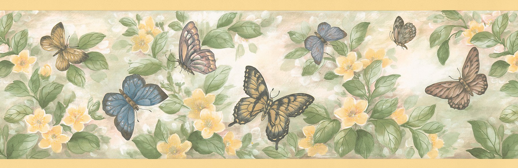 Brewster Home Fashions 137B38633 Butterflies Wall Border, Yellow, 1.6" x 6.6"