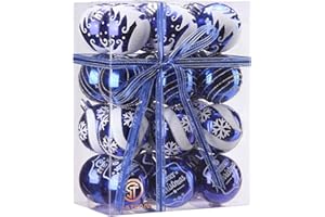 Sea Team 60mm/2.36" Delicate Painting & Glittering Shatterproof Christmas Ball Ornaments Decorative Hanging Christmas Ornaments Baubles Set for Xmas Tree - 24 Counts (Blue)