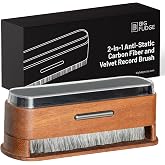 Big Fudge Vinyl 2-in-1 Wooden Record Cleaning Brush - Record Player Accessories and Gifts - LP Cleaner and Static Dissipator - Carbon Fibre and Velvet Brush Kit for Vinyl Records