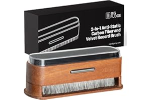 Big Fudge Vinyl 2-in-1 Wooden Record Cleaning Brush - Record Player Accessories and Gifts - LP Cleaner and Static Dissipator - Carbon Fibre and Velvet Brush Kit for Vinyl Records