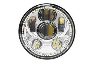 Wisamic 5.75" LED Motorcycle Headlight with Halo DRL Compatible with Harley Davidson Dyna Street Bob Super Wide Glide Low Rider Night Rod Train Softail Deuce Custom Sportster Iron 883 -Silver