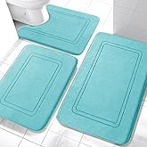YIHOUSE Memory Foam Bath Mat Set, Bathroom Rugs Sets 3 Pieces, Non Slip Bath Mats for Bathroom, Super Soft and Water Absorbent Bath Rug Sets, Machine Washable U Shape Toilet Mats Set,Teal