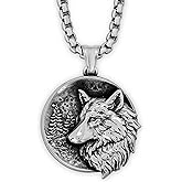 HAQUIL Wolf Necklace, Animal Totem Medallion Pendant, Wolf Jewelry Gift for Men and Women