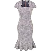 GRACE KARIN Women's Grey Patterned V-Neck Cap Sleeve Knee-Length Pencil Dress - Size XL