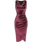 ZAFUL Womens Sleeveless Cocktail Dresses V Neck Party Midi Wedding Guest Dress Ruched Bodycon Work Office Dress