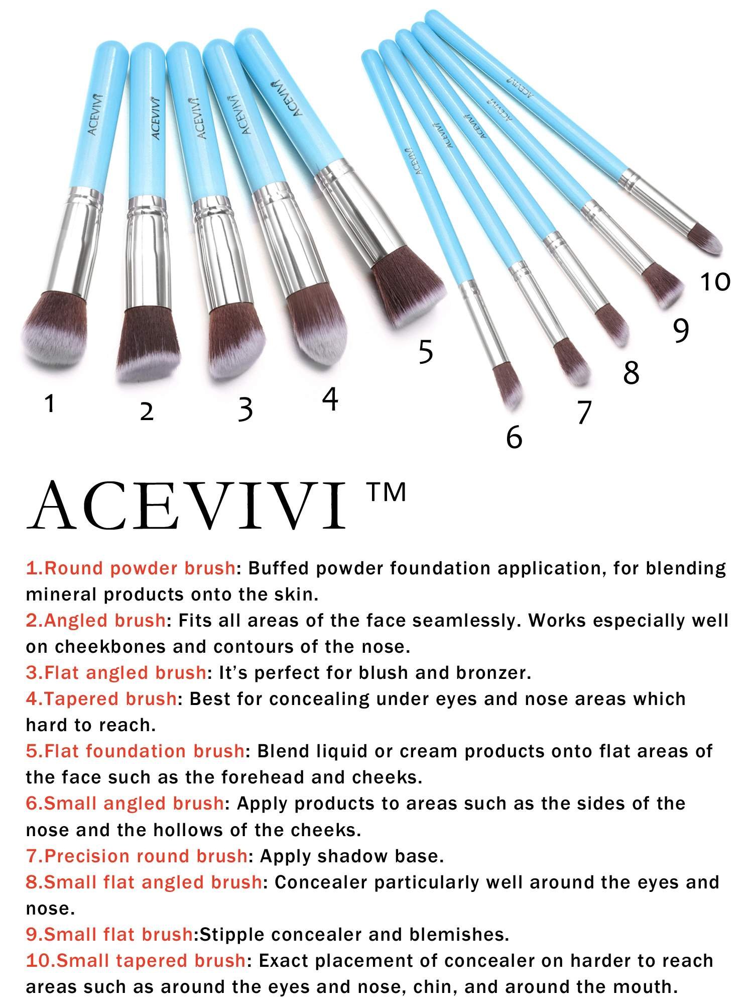ACEVIVI Makeup Brushes - 10 PIECE Premium Makeup Brush Kit Bamboo Handle Synthetic Kabuki Foundation Cosmetic Brushes for Powder Liquid Cream
