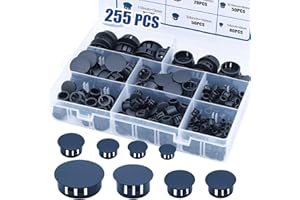 UILLCUET 255PCS 8 Sizes Black Plastic Hole Plugs, Round Drilling Hole Cover Plugs for Cabinet Shelves, Flush Type Panel Knockout Locking Plastic Plugs Insert End Caps (1/4" 5/16" 3/8" 1/2" 5/8" 3/4" 7/8" 1")