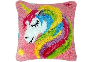clubevy Latch Hook Kits DIY Throw Pillow Cover Crochet Crafts for Beginner Kids and Adults Handmade Crafts Home Decoration Festival Birthday Gift,Dream Unicorna 17 * 17 inch