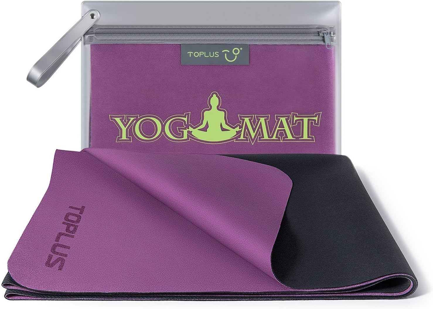 TOPLUS Travel Yoga Mat - Foldable 1/16 Inch Thin Hot Yoga Mat, Sweat Absorbent Anti Slip, High-Grade Natural Suede for Travel, Yoga and Pilates, Coming with Carrying Bag