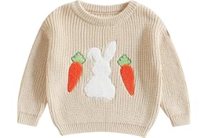 COORALLY Toddler Girls Easter Sweater Knit Long Sleeve Round Neck Bunny Carrot Embroidery Top Pullover Knitwear