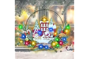 AMADECOHOME Light up Christmas Wreaths for Front Door, Welcome Metal Wooden Door Wreath Decor Hanging Sign, 30 LED Lighted Wall Decor Battery Operated for Christmas Indoor Outdoor (Santa Claus)