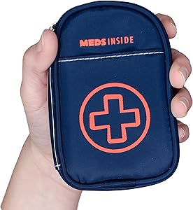 Auvi Q Case, Travel Medical Bag – Small Medication Organizer Insulated Medicine Bag “Jake” Navy Blue Mini Medic Pouch: Asthma Inhaler Case for (Small EpiPens), Allergy Meds, Nasal Sprays or More