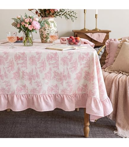 Coterie Pink Toile Paper Tablecloth | Rectangle Tablecloth/Table Cover for Bridal and Baby Shower, Tea Party, Garden Party, Birthday