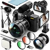 8K 64MP Digital Cameras for Photography,16X Zoom,3 Color Filters，Black | 180&deg;Flip Screen，WiFi,Microphone, Tripod, Wide &amp; Macro Lens Kit,2 Batteries, 32GB TF Card,Vlogging and Travel,Beginners