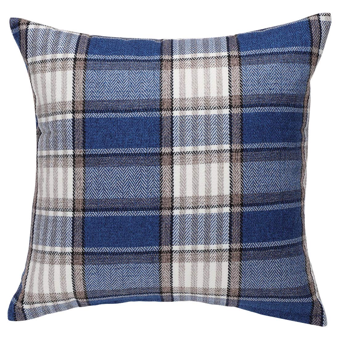 sourcing map Cotton & Linen Cushion Covers, Decorative Check Pillow Covers for Sofa Bed Car - Plaid Throw Pillow Cases with Zipper, 45x45cm Square Pillow Covers, Blue and Beige