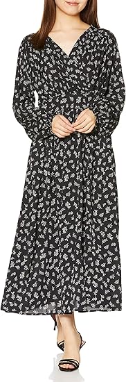Amazon Co Jp レイカズン カシュクールワンピース ランダムフラワーカシュクールワンピース レディース 黒 日本 Free Free サイズ 服 ファッション小物