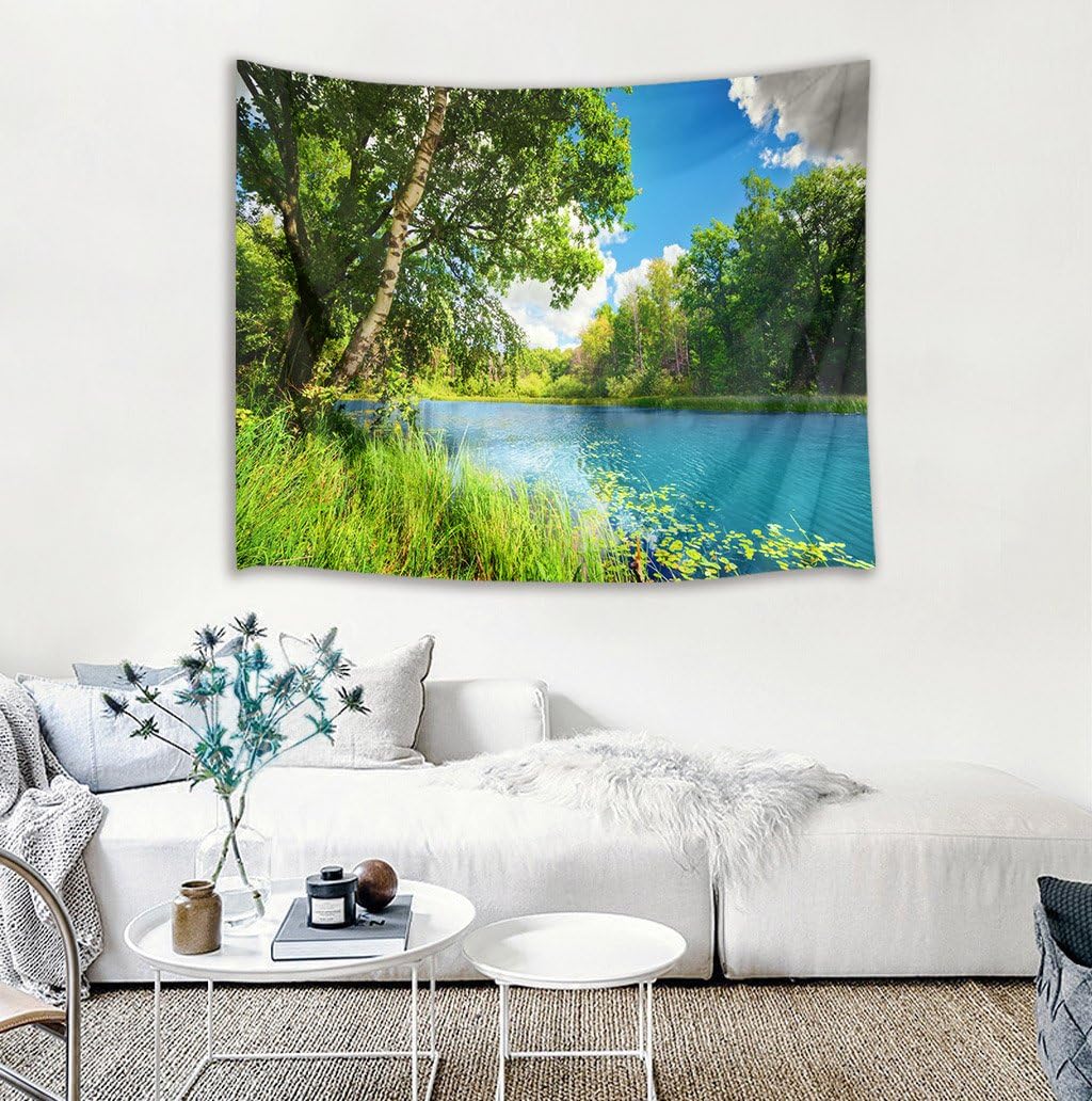 Amazon Co Jp Lb 自然風景タペストリー 癒しの森と川 緑 おしゃれ壁掛け インテリア ファブリック装飾品 モダン 多機能 部屋 窓 カーテン 新居祝い 個性プレゼント 布 グリーン 0ｘ150cm ホーム キッチン