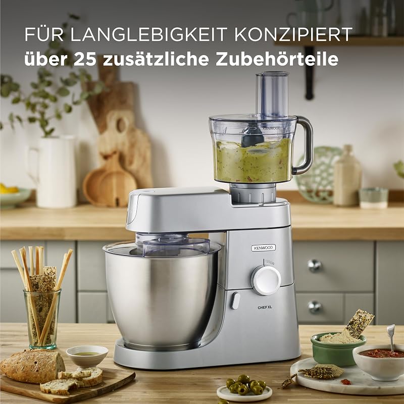 Chef XL KVL4100S – Küchenmaschine mit großer 6,7 l Edelstahl-Rührschüssel, multifunktionaler Küchenhelfer, 1200 W, inkl. 3-teiligem Patisserie-Set, silber