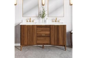 OVE Decors Indy Undermount Double Sink Bathroom Vanity with White Engineered Marble Top, 60 in. x 22 in, Warm Walnut
