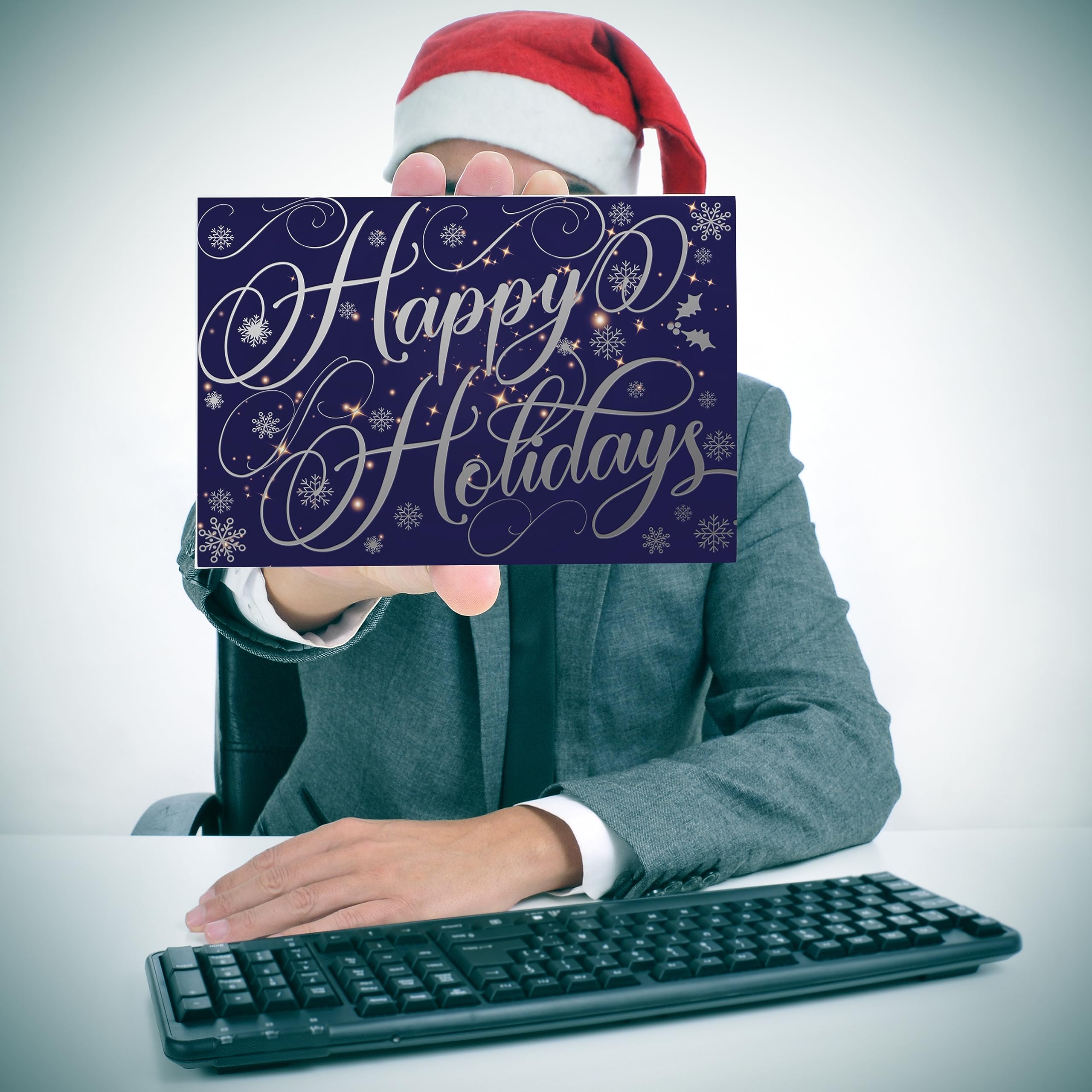 Better Office Products 50 Pack Happy Holidays Cards with Silver Foil Accents, 5