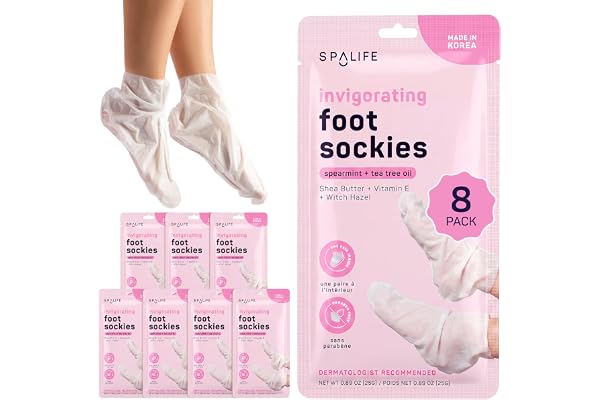 SpaLife Moisturizing Foot Sockies | Foot Mask for Dry Cracked Feet | Tea Tree Oil Softening Booties | Callus Remover Alternative | Self Care Gifts for Women | 8 Pack