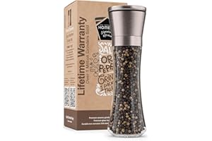 HOME EC Original Stainless Steel Salt or Pepper Grinder 1pk - Adjustable Ceramic Sea Salt Grinder or Pepper Mill - Tall Glass