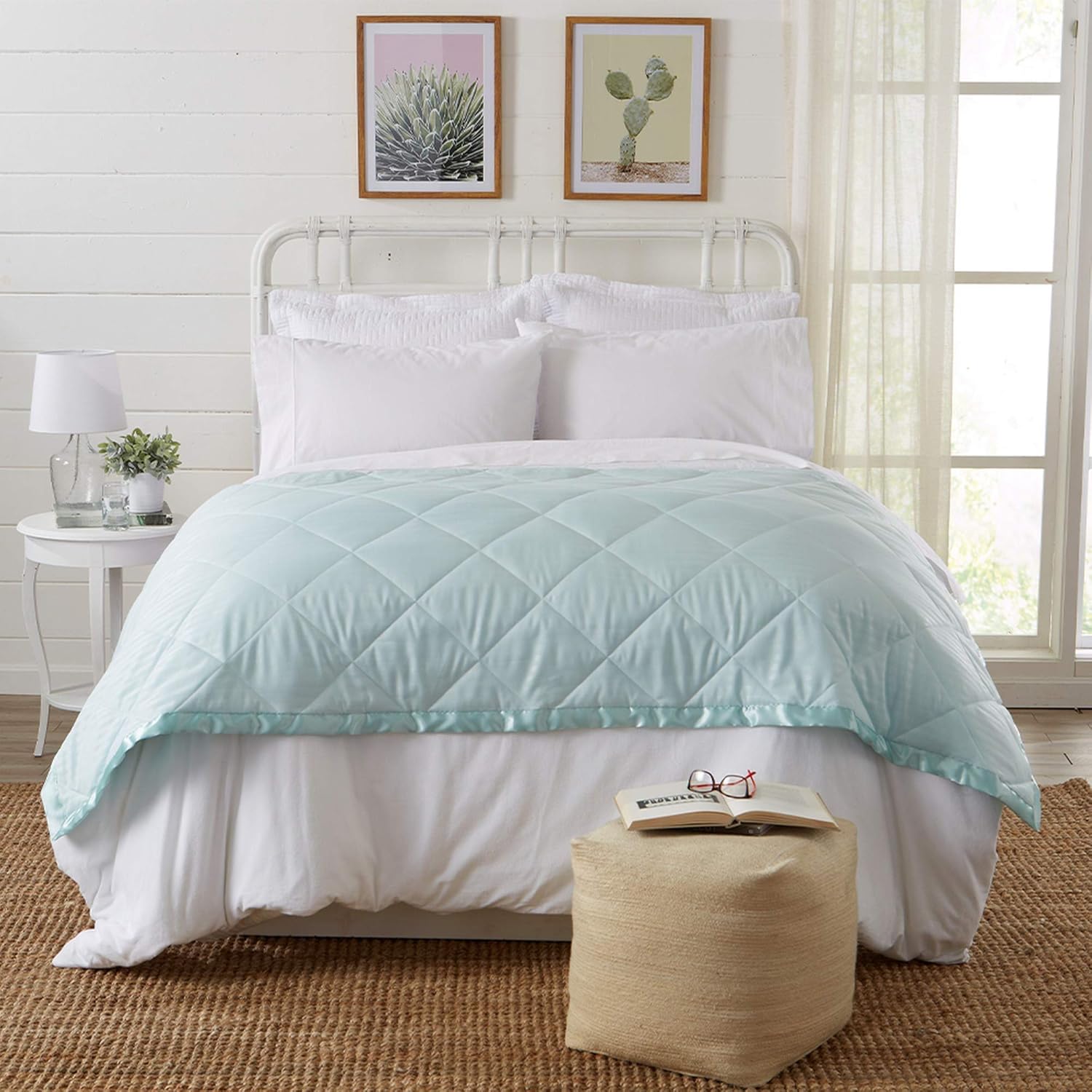 Amazon Com Lightweight Twin Goose Down Alternative Blanket With Satin Trim Romana Collection By Home Fashion Designs Pale Blue Kitchen Dining