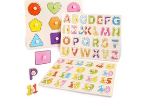KERARME Toddler Puzzles, Toddler Puzzles Ages 2-4, ABC Learning for Toddlers, 3 Pcs (Alphabet, Number, Shape) Kids Preschool Educational Puzzle Set