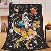 Astronaut Dinosaur Blanket Funny Space Astronaut Decor Throw Blanket Gifts for Girls Boys Super Warm Soft Plush Fleece Flannel Winter Couch Bedding Blankets for Kids Adults Women 50"X40"