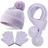 3 Pack Kids Winter Warm Beanie & Scarf Set, Babys Cozy Knit Hat with Light Lined Interior, Girls Cute Soft Cap & Gloves