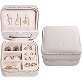 S.Leaf Travel Jewelry Organizer Boxes for Women Small Portable Necklace Earrings Bracelet Rings Travel Case Best Friend Birthday Gifts for Women Trendy (03_Lychee_Beige)