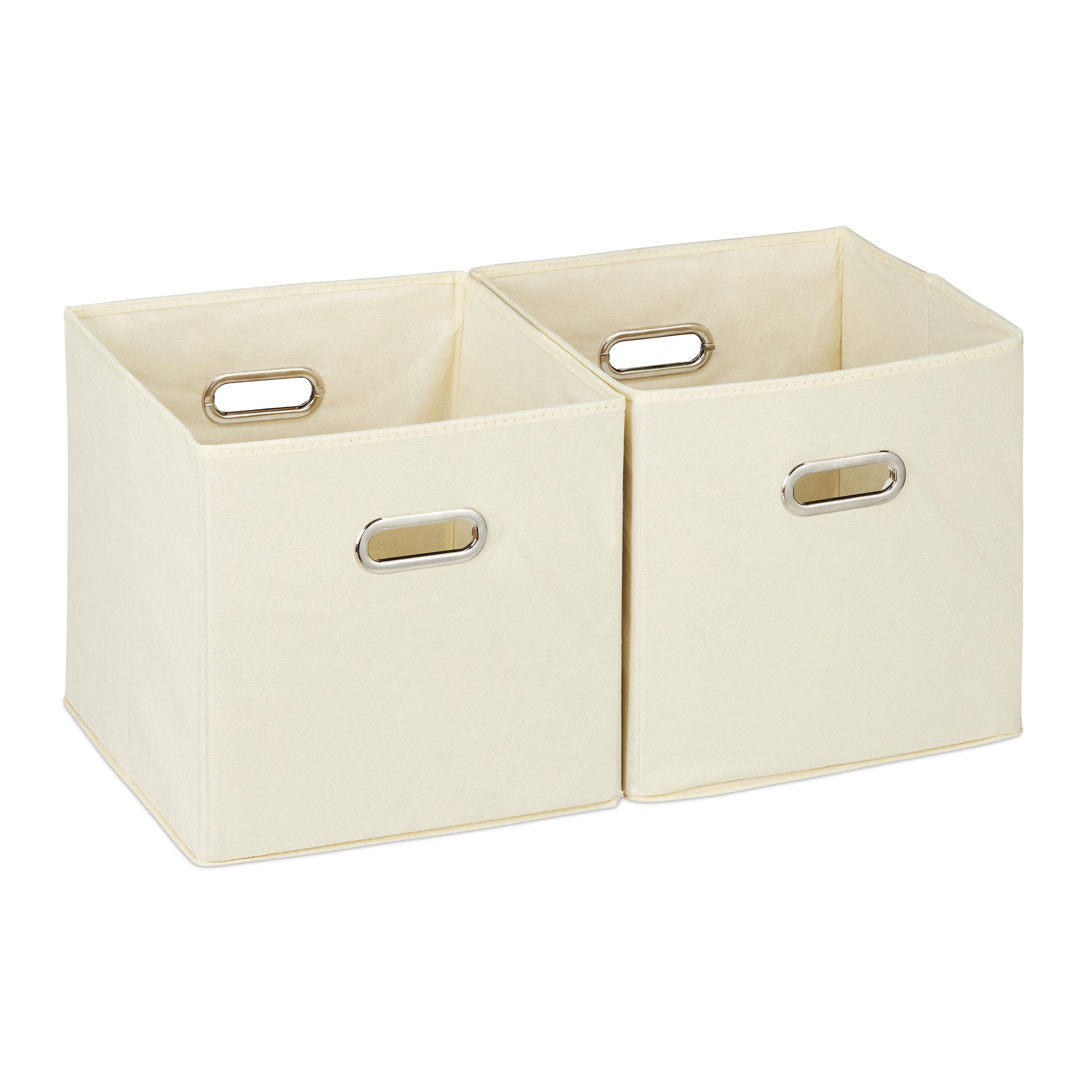 Relaxdays Storage Box Set of 2, No Lids, With Handles, Folding, Square Shelf Bins, 30 x 30 x 30 cm, Beige