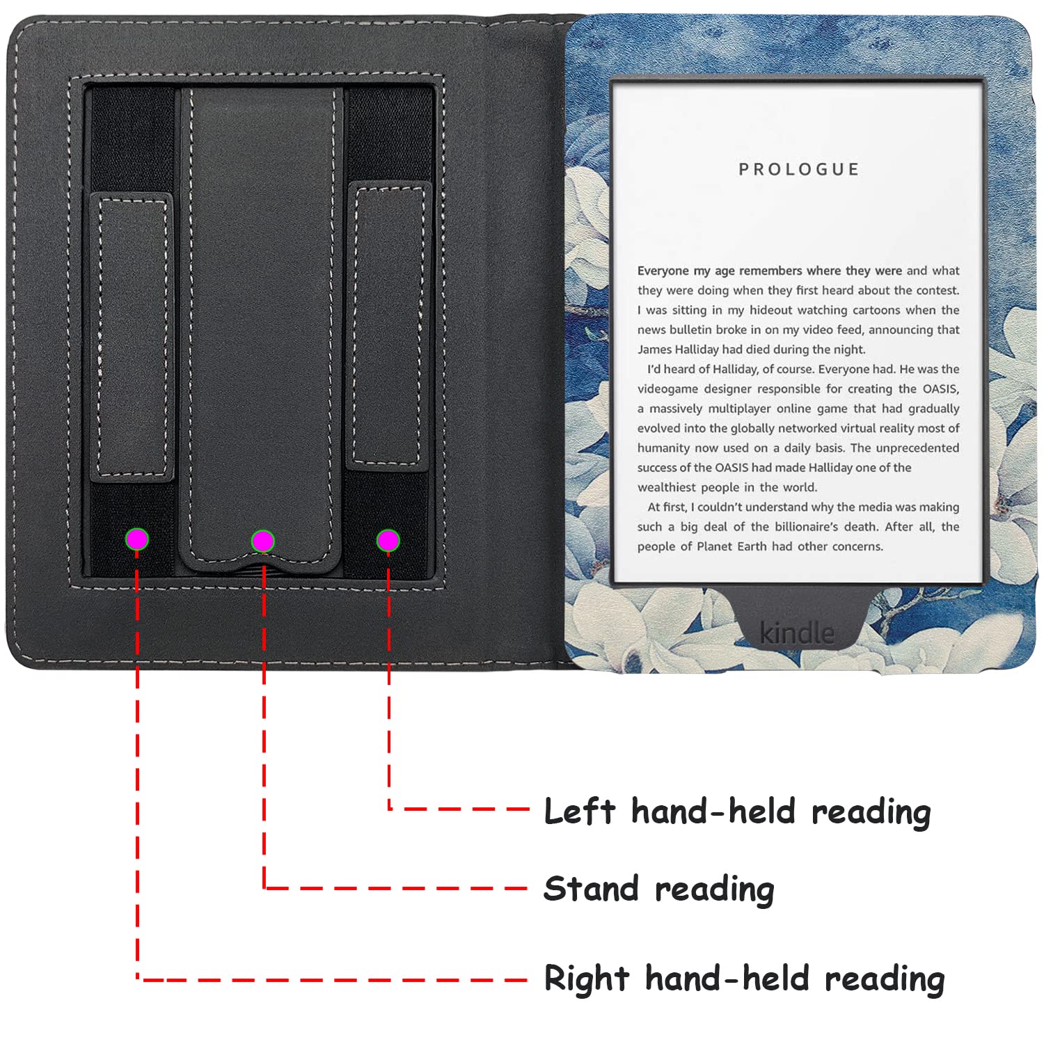 GOVTVA Case for Kindle 8th/10th Gen Cover for All-New Kindle (10th Generation, Model J9G29R) / Kindle (8th Generation, Model SY69JL) Cover with Auto Sleep/Wake/Double Hand Strap/Stand (Magnolia)
