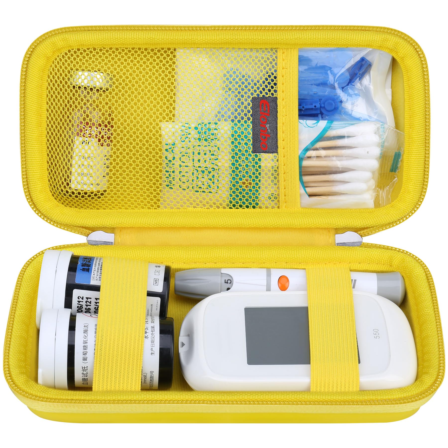 Elonbo Diabetic Supplies Travel Case, Diabetic Supply Organizer Bag, Glucose Meter Storage Case, Insulin Pen Carrying Case for Glucose Monitor, Blood Sugar Test Strips, Lancets, Syringe, Yellow