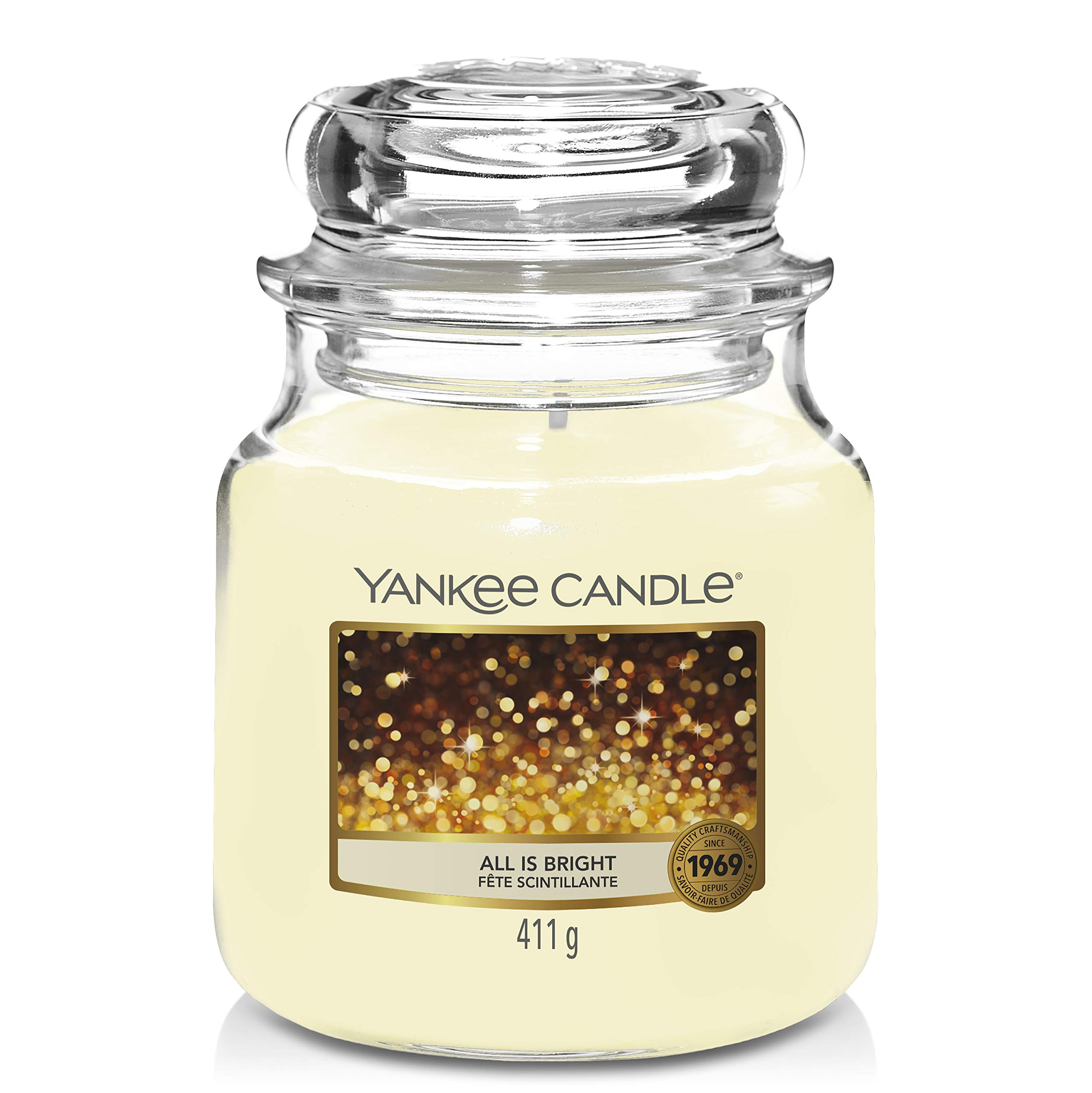 Yankee Candle Scented Candle | All is Bright Medium Jar Candle| Long Burning Candles: up to 75 Hours | Perfect Christmas Gifts for Women