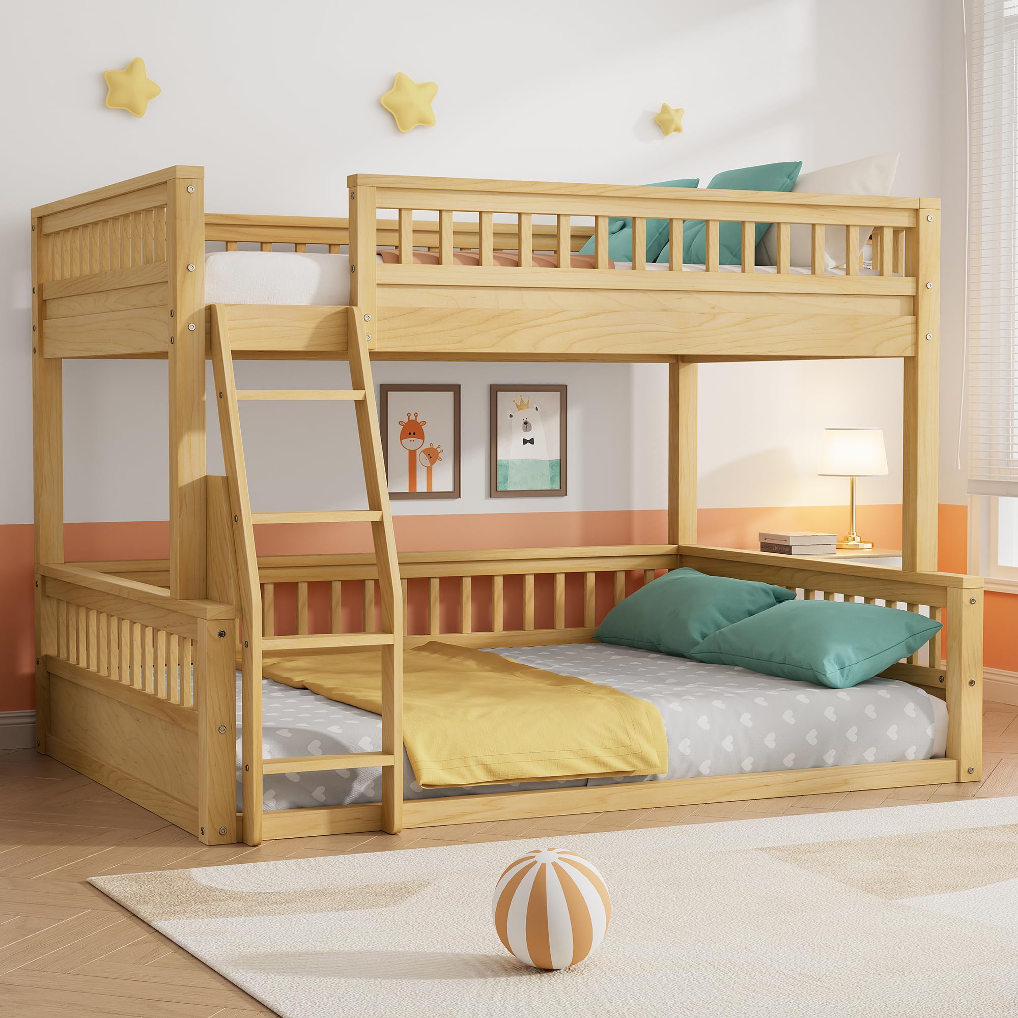 PVWIIK Full XL Over Queen Bunk Bed with Ladder for Kids Bedroom,Wood ...