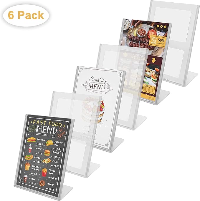 Acrylic Sign Holder (6 Pack) A4 Single Sided Acrylic Slanted Poster