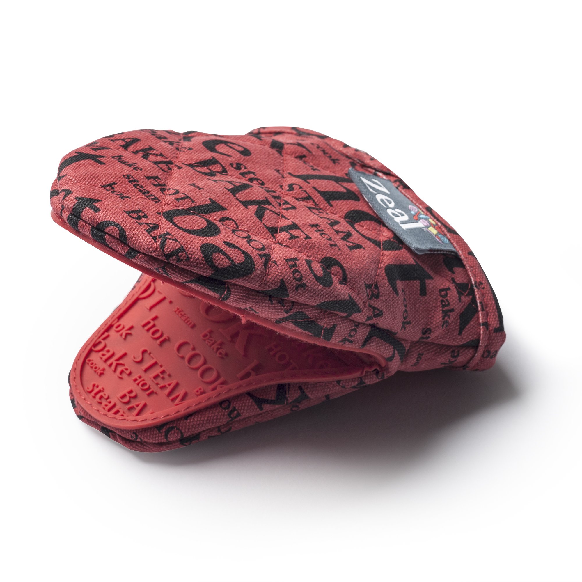 Zeal Silicone Pot Holder Mini Oven Mitt – Mitt for Air Fryer with Hot Print Design and Comfortable Quilted Cotton Inner – Heat and Water Resistant, Red