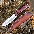 Watchman Fixed Blade Hunting Knife With Leather Sheath for Men and Women - DC53 Survival Knife With Wood Handle for Outdoor Camping