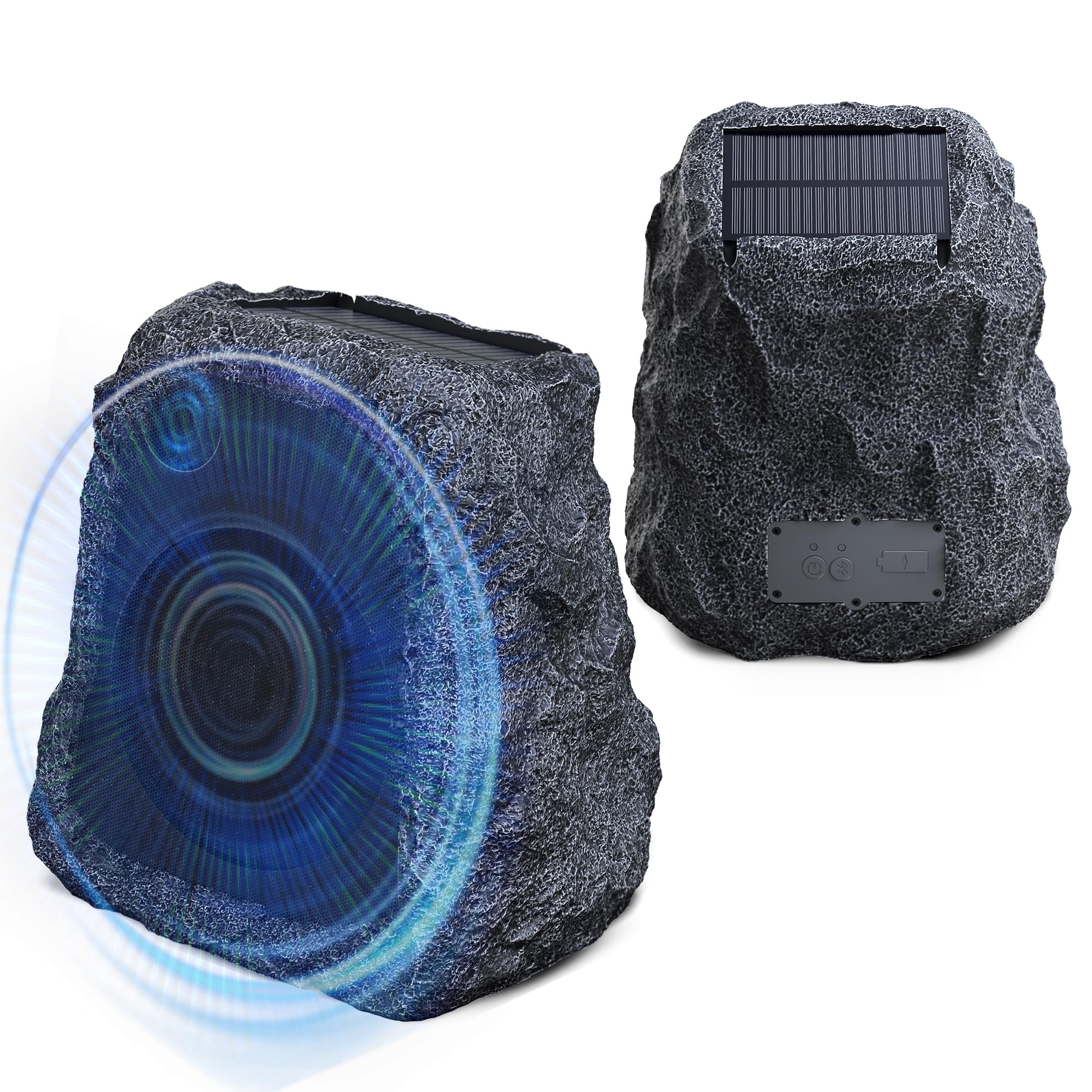 Photo 1 of **It could not be tested, so it is not known if it works. No refund.***used missing parts****2 Pack Outdoor Rock Bluetooth Speakers, Tweeters+Subwoofer, peakers, Stereo Deep Bass IPX7 Waterproof Speaker, Solar Powered, Perfect for Pool, Garden, Deck and O