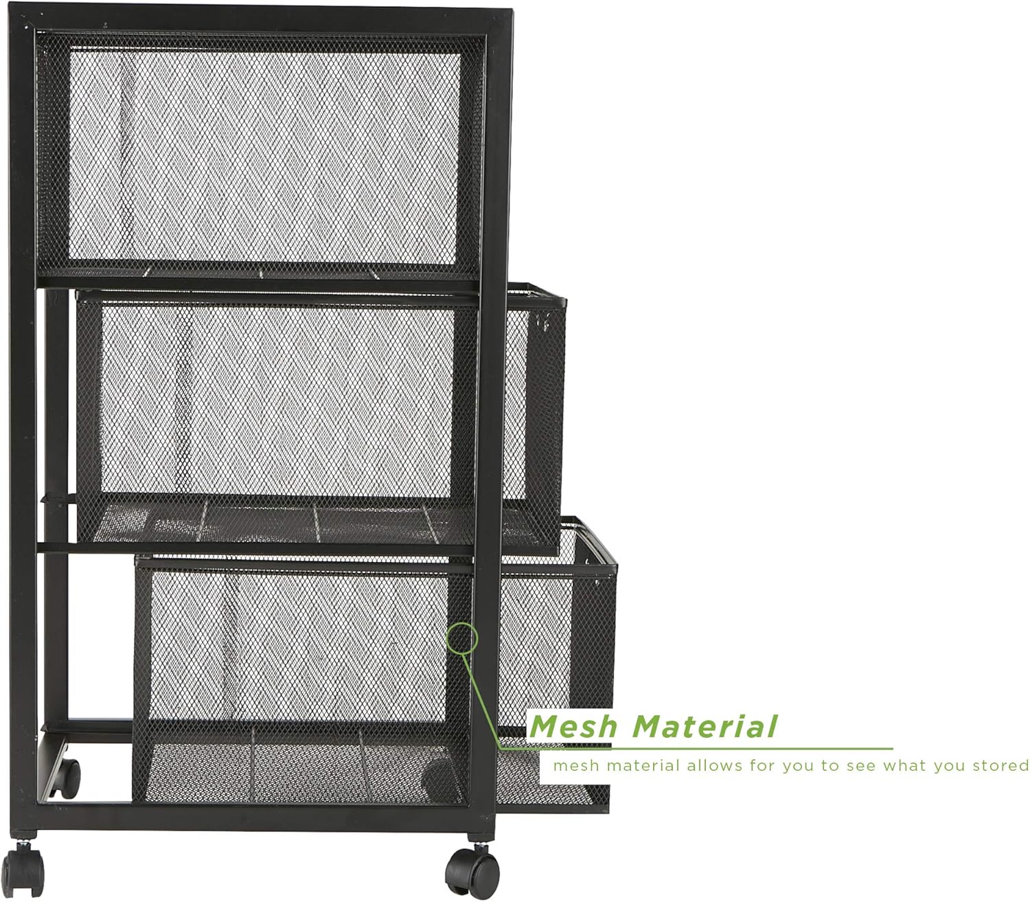 Mind Reader 3TWHEEL-BLK 3-Tiered, Rolling Mesh, Metal, File, Utility, Office Storage, Heavy Duty Multi-Purpose Cart, Black 3 Drawer: Home & Kitchen