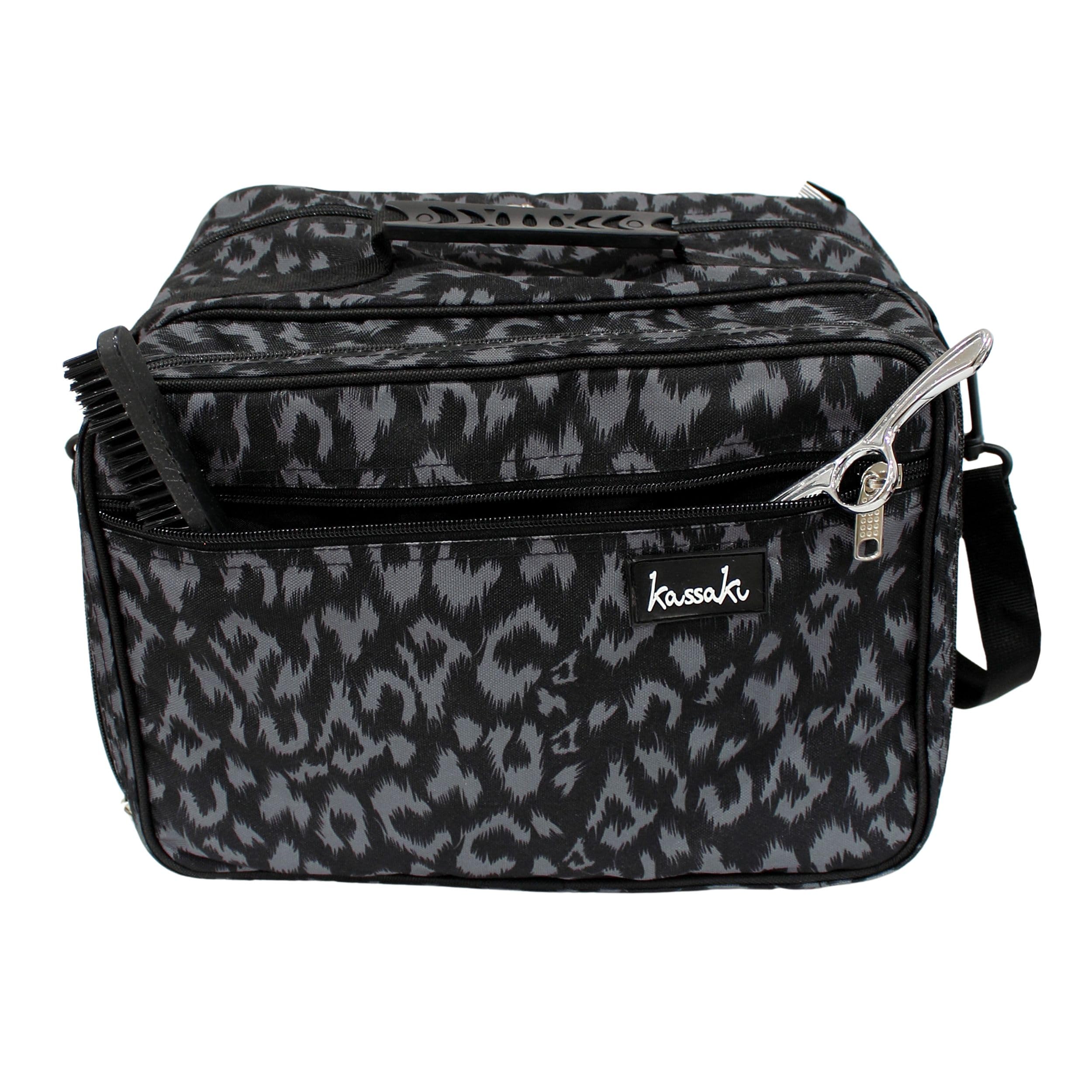 Kassaki Pro Hairdressing Bag Barber Tool Carry Bag Hair Equipment Salon Storage Travel Bag Case Black Leopard