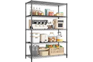 Romorgniz 5 Tier Storage Shelves 71"H Wire Shelving Adjustable Metal Shelving,1000LBS Pantry Shelves Sturdy Steel Wire Shelf for Kitchen Commercial Pantry Garage Warehouse ,71"H X35.5"W X13.8"D, Black