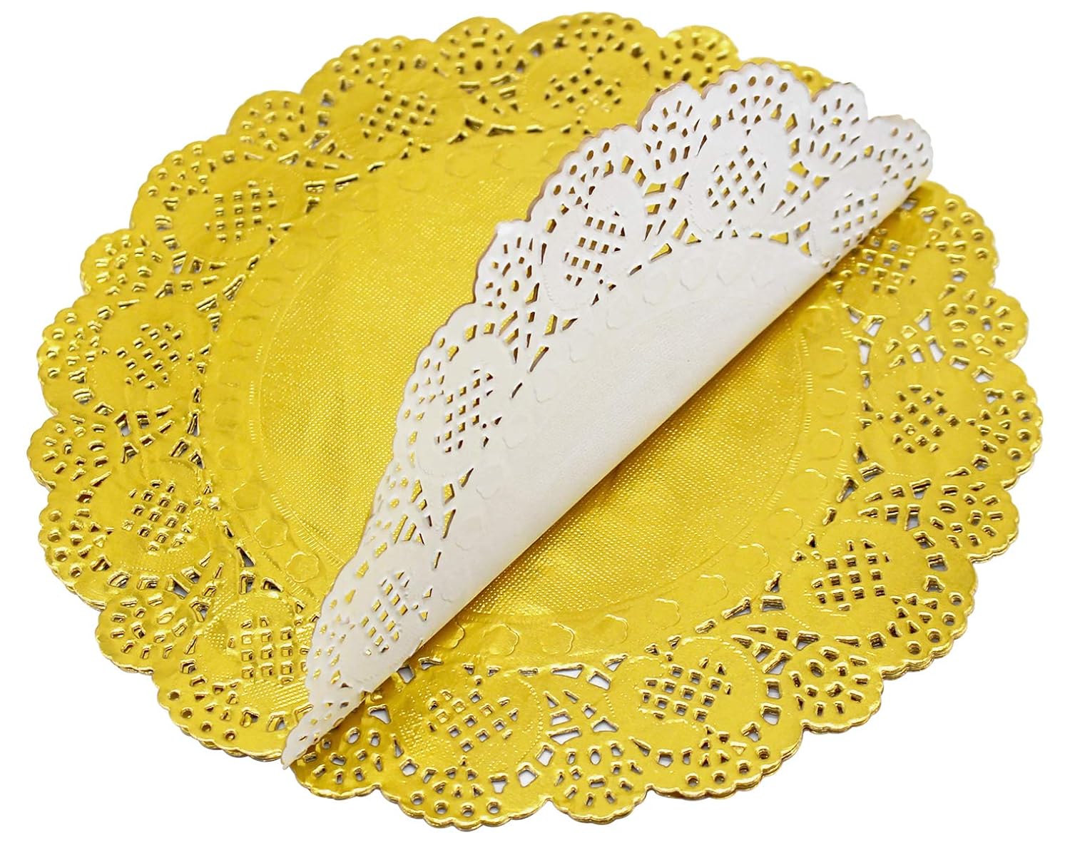 QUARKZMAN 50 Napperons En Papier, Napperons Dentelle 11,5 Cm, Sets De Table Jetables Pour Gâteaux Assiettes Artisanat Fêtes Mariages Vaisselle Jaune
