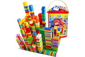 burgkidz 214-Piece Large Building Blocks for Toddlers with Storage Bucket – Big Bricks Compatible with Major Brands – STEM Educational Toys for Kids Ages 2-6, Boys & Girls (Classic Colors)
