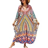 Kaftan Dresses for Women Plus Size Flowy Cover Up Batwing Sleeve Beach Dress Swimsuit Loungewear Lightweight Maxi