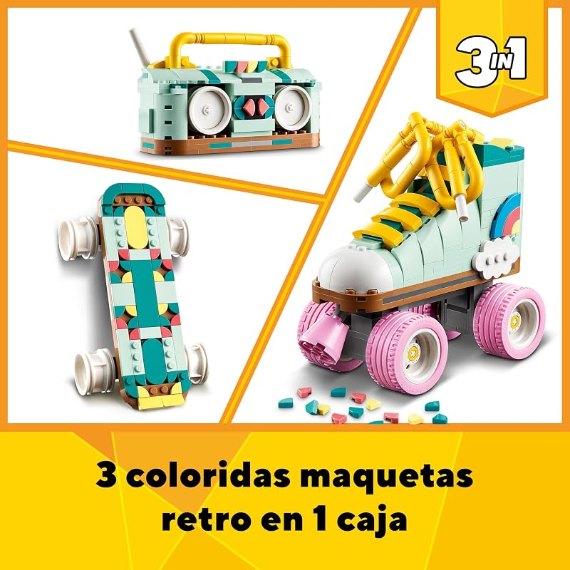 Lego creator skate retrô 3 em 1 conversível em mini skate ou cassete de rádio de brinquedo articulado, conjunto de construção criativa como presente para meninos e meninas e skatistas a partir de 8 anos 31148