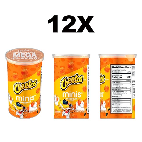 MINI CANISTERS CHEETOS MINIS CHEDDAR FLAVORED, SNACK CHIPS SINGLE SERVE CANISTER 1.5 OZ